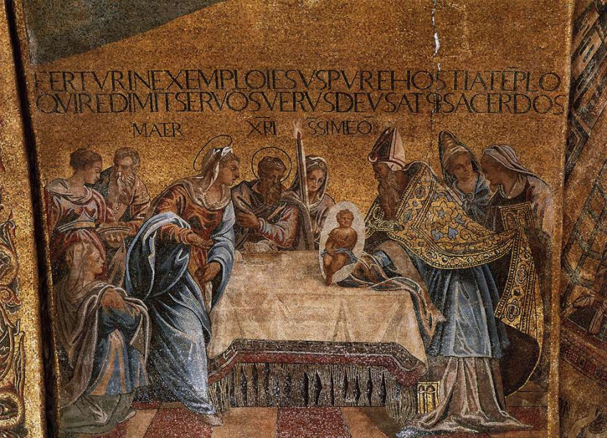Domenico Robusti: Urunk bemutatása (a velencei Szent Márk-székesegyház mozaikja; 1588-89)