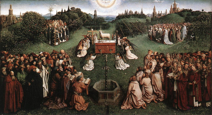 Jan van Eyck: A bárány imádása (A genti oltár középső táblaképe) 1425–29