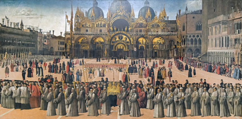 A templom Gentile Bellini 1496-ban készült festményén