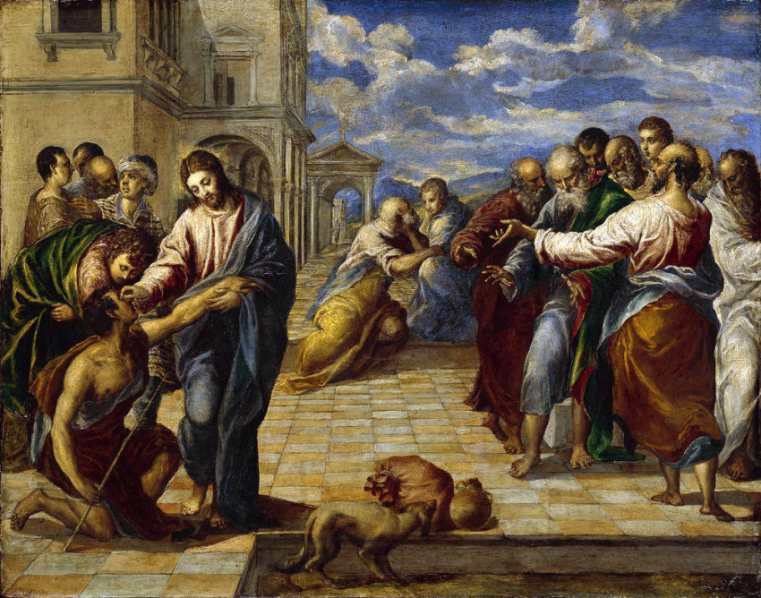 El Greco: Jázus vakokat gyógyít. Olaj, táblakép. Drezda. 