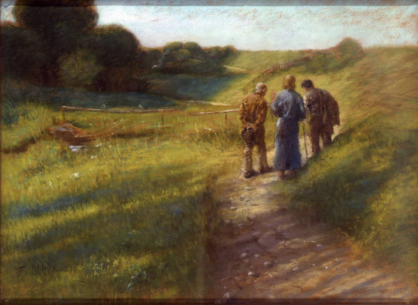 Fritz von Uhde: Az emmauszi úton; pasztell, papíron, 1891.