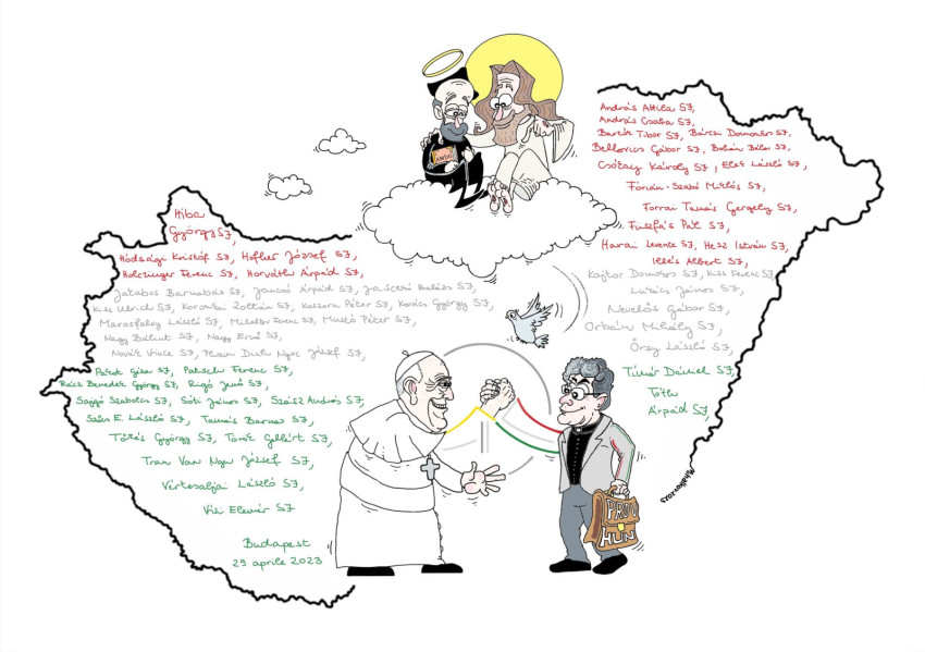 Mihalkov Ferenc SJ karikatúrája a Ferenc pápának készült ajándékkiadványból