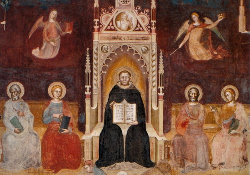 Aquinói Szent Tamás, az angyali doktor freskója Firenzében, a Santa Maria Novella templomban