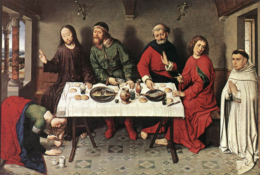 Dieric Bouts (1415 k.–1475): Krisztus Simon farizeus házában Leuven, mellékoltárkép (Fotó: Wikimedia Commons)