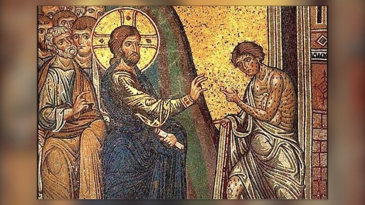 Jézus meggyógyítja a leprást, a monrealei székesegyház mozaikja 