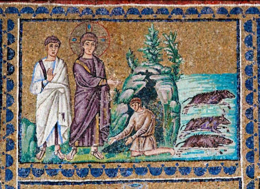 Mozaik a ravennai Új Szent Apollináriusz-bazilikában (6. sz. eleje)