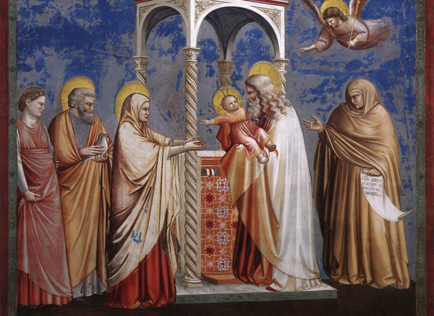 Giotto: Jézus bemutatása a templomban (Scrovegni-kápolna, 1304-1306, Padova)