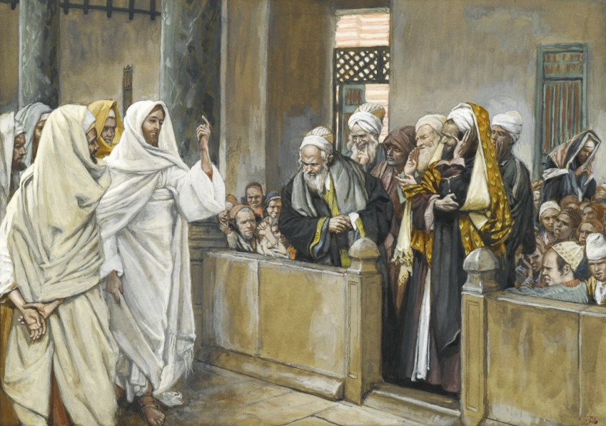 James Tissot (1836–1902): A főpapok azt kérdezik Jézustól, hogy milyen jogon cselekszik így?