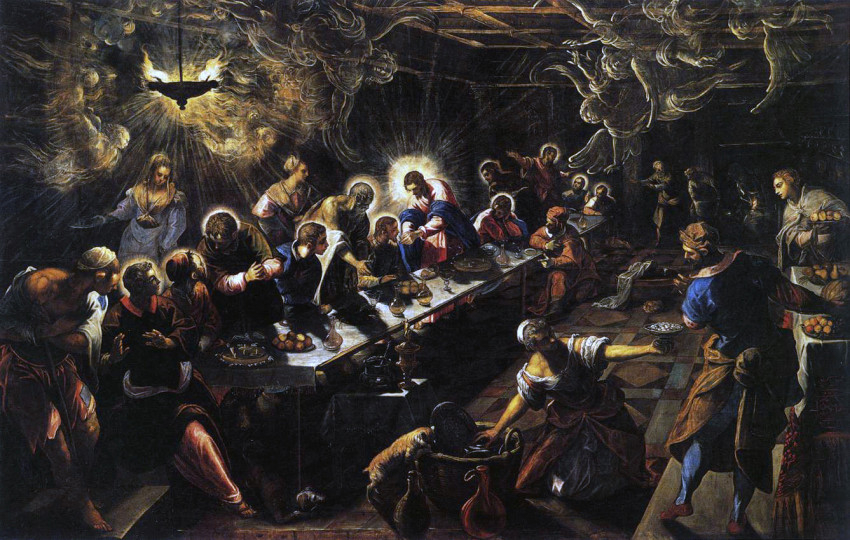 Tintoretto: Utolsó vacsora. Olaj, vászon. Velence, 1539–1594 k.