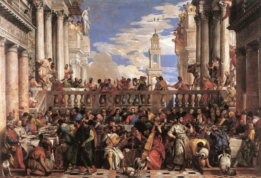 Veronese: A kánai menyegző (olaj, vászon, 1563)