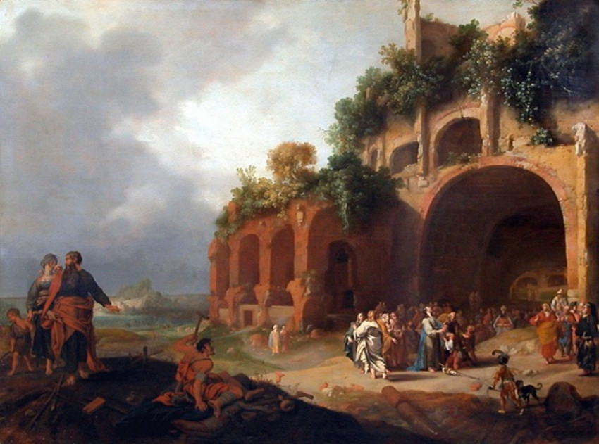 Bartholomeus Breenbergh: Jézus meggyógyít egy siketnémát (táblakép, 1635, Louvre)