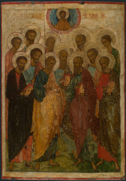 Ismeretlen ikonfestő: A Tizenkét Apostol Tanácsa (1432, táblakép. Novgorodi Történelmi, Építészeti és Művészeti Múzeum-rezervátum)