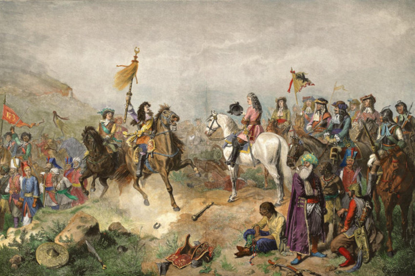 Wilhelm Camphausen festménye 1885-ből: Bádeni Lajos őrgróf és Károly lotaringiai herceg a második mohácsi csatában
