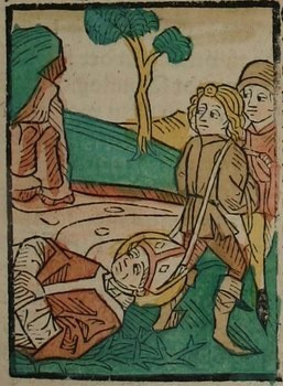 Illusztráció a Pannonhalmán őrzött Legenda Aurea Sanctorum című ősnyomtatvány 1482-es augsburgi kiadásából