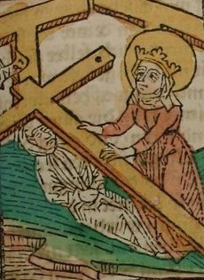 A Szent Kereszt feltalálása (illusztráció a Pannonhalmán őrzött Legenda Aurea Sanctorum című ősnyomtatvány 1482-es augsburgi kiadásából)