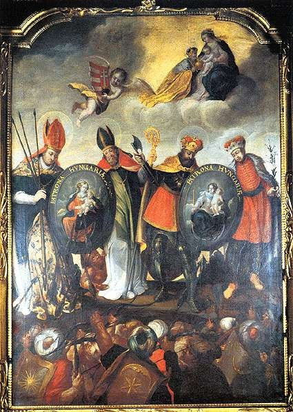 Patrona Hungariae-oltárkép magyar szentekkel (Győr, bencés templom, 1642)