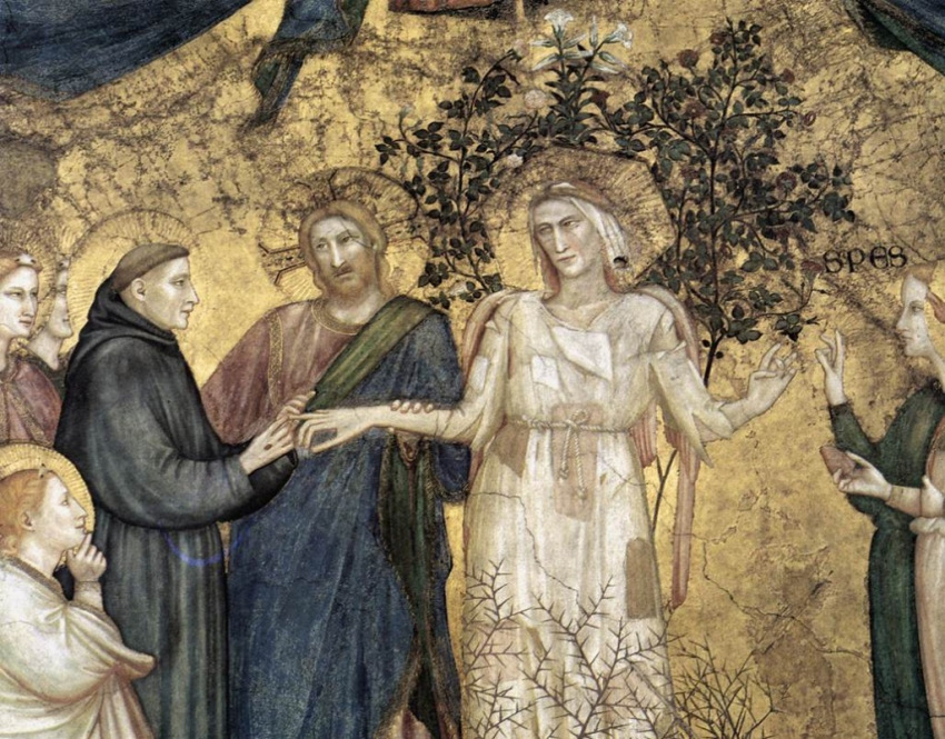 Giotto di Bondone: Szent Ferenc eljegyzése Szegénység úrnővel,  (Szent Ferenc-bazilika, Assisi, 1320 körül)