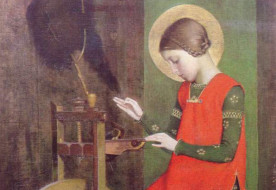 Marianne Stokes: Árpád-házi Szent Erzsébet fonalat fon a szegényeknek